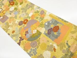 唐織花々に幾何学・古典柄模様織出し袋帯